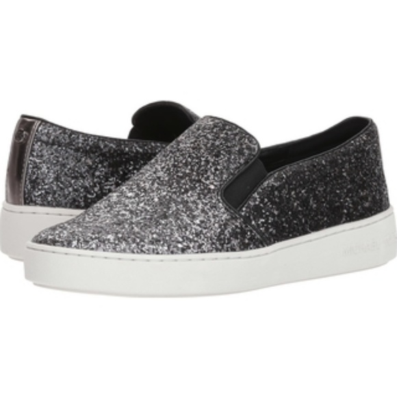 MICHAEL KORS KEATON  SNEAKERS GLITTER GUNMETAL NWT - Picture 2 of 8
